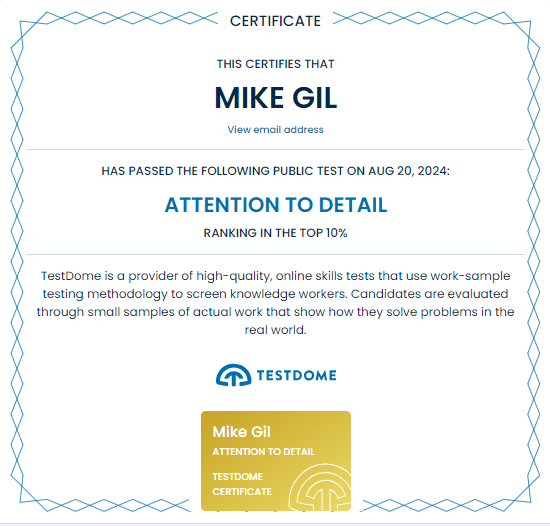 Attention To Detail Gold Certificate