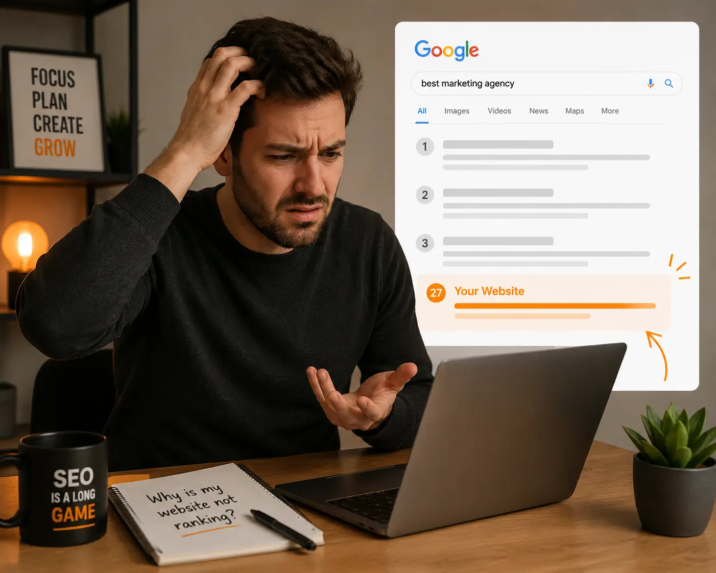 a man having problems with his website not ranking on google